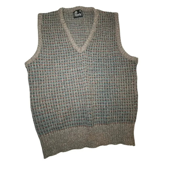 Vintage Panache Knit Sweater Vest Medium Brown Teal Tweed V Neck Academia USA - Picture 3 of 12